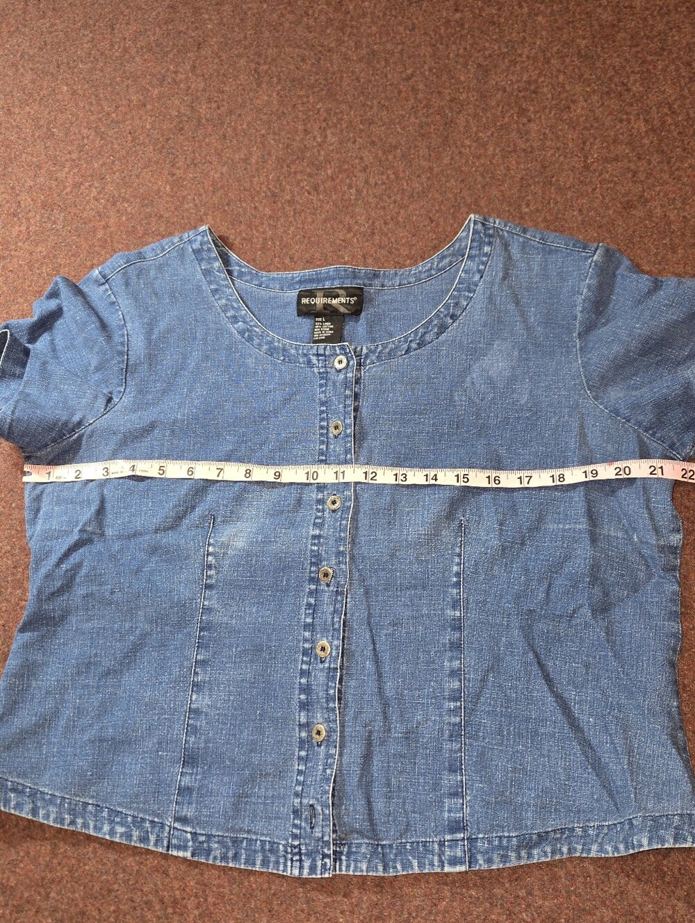 Vintage Requirements Scoop Neck Button Front Linen Cotton Blend Large Denim - Picture 2 of 7